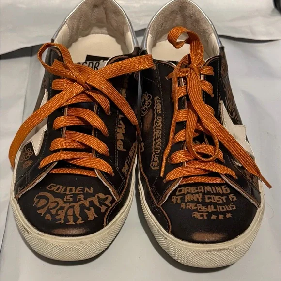 Golden Goose SUPER STAR BIKER LEATHER SNEAKERS DRAWING DARK BROWN. - Picture 6 of 16
